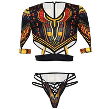 Load image into Gallery viewer, African Short Sleeve Dashiki Print Thong Swimwear Set