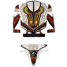 Load image into Gallery viewer, African Short Sleeve Dashiki Print Thong Swimwear Set