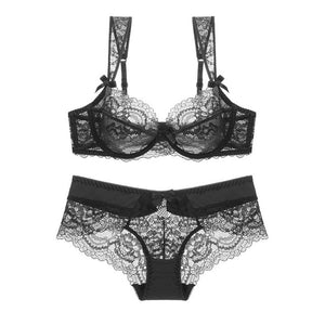 Transparent Bra Set For Women Underwear Lingerie Sexy Bralette Ultra-thin Bra Plus Size C D Cup Push Up Lace Bra Panties Set