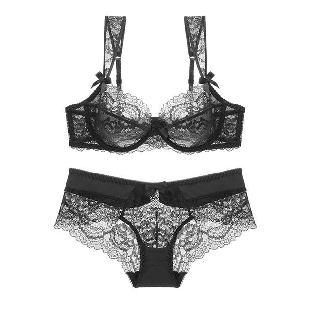 Transparent Bra Set For Women Underwear Lingerie Sexy Bralette Ultra-thin Bra Plus Size C D Cup Push Up Lace Bra Panties Set