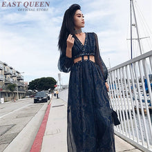 Load image into Gallery viewer, Women&#39;s summer sexy bohemian dress A-line printed embroidery hollow out lantern full sleeve Mexican v-neck dress AA3367  F