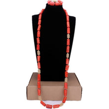 Load image into Gallery viewer, Dudo Jewelry African Men Coral Beads Jewelry Sets For Nigerian Weddings Genuine Coral Necklace Set Bracelet 2 Pics Free Ship