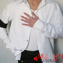 Load image into Gallery viewer, M J Memory of Michael Jackson Classic Black and White Arm brace US Star Show Shirt