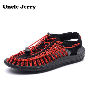 UncleJerry Summer Sandals for Men, Women,Boys and Girls Breathable Shoes Woven Upper Slip-on Beach man Sandal