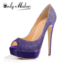 Load image into Gallery viewer, Platform Pumps for Women Sequin High Heels Slip On Dress Party