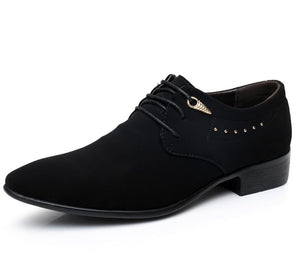 VIVODSICCO Men Oxfords Shoes Pointed Toe Suede Leather Lace-Up Men Dress Shoes Flats Black Fashion Nubuck Leather Wedding Shoe