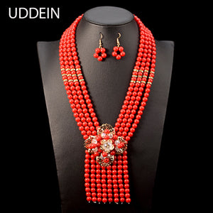 Nigerian Wedding Jewelry Sets Indian Bride Accessories Crystal Flower Choker Necklace African Beads Jewelry Set