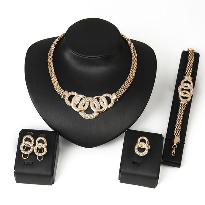 Choker Trendy Round Shape Necklace Bracelet Earring Ring Set Party Jewelry