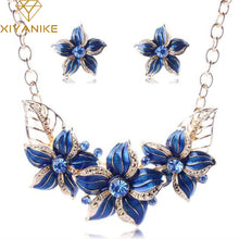 Load image into Gallery viewer, Austrian Crystal Enamel Flower Jewelry Sets Women African Costume Jewelry Maxi Necklace Earring Set XY-N404