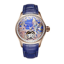 Load image into Gallery viewer, Reef Tiger/RT Blue Dial Fashion Watches for Women Leather Strap Waterproof Automatic Watches Diamond Tourbillon Watch RGA7105