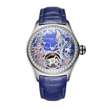 Load image into Gallery viewer, Reef Tiger/RT Blue Dial Fashion Watches for Women Leather Strap Waterproof Automatic Watches Diamond Tourbillon Watch RGA7105