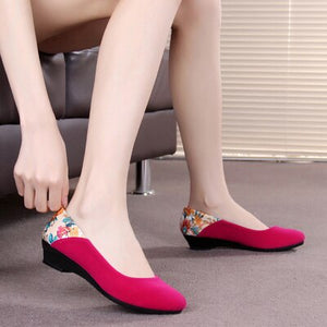 Chinese Cloth Shoes Elegant Wedges Print Flower Women Wedges Shoes Women Ballet Shoes Boat Shoe Oversize OrientPostMark