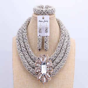 3 Layers African jewelry sets Wedding Silver Crystal Beads Jewelry Sets Elegant Nigerian Wedding Necklace Jewelry Set Brand New