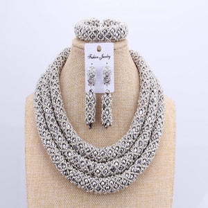 3 Layers African jewelry sets Wedding Silver Crystal Beads Jewelry Sets Elegant Nigerian Wedding Necklace Jewelry Set Brand New