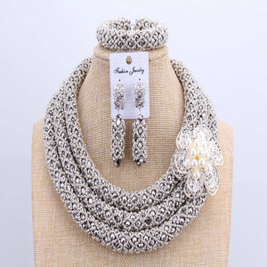 3 Layers African jewelry sets Wedding Silver Crystal Beads Jewelry Sets Elegant Nigerian Wedding Necklace Jewelry Set Brand New