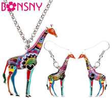 Load image into Gallery viewer, Enamel Alloy Floral African Jungle Giraffe Earrings Necklace Jewelry Sets For Women Girls Teens Gift Wild Animal Charms