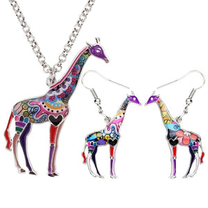 Enamel Alloy Floral African Jungle Giraffe Earrings Necklace Jewelry Sets For Women Girls Teens Gift Wild Animal Charms