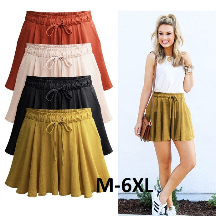 Women Shorts Summer Chiffon Casual Shorts Female Wide Leg Elastic High Waist Shorts Wide Leg Large Size