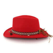 Load image into Gallery viewer, Fashion Wide Brim Panama Cowboy Cowgirl Hat Felt Fedora Trilby Hats with Ribbon Band Jazz Formal Top Hat Chapeau for Men Women