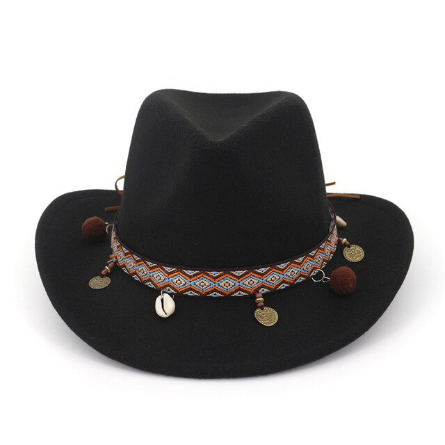 Fashion Wide Brim Panama Cowboy Cowgirl Hat Felt Fedora Trilby Hats with Ribbon Band Jazz Formal Top Hat Chapeau for Men Women