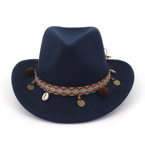 Fashion Wide Brim Panama Cowboy Cowgirl Hat Felt Fedora Trilby Hats with Ribbon Band Jazz Formal Top Hat Chapeau for Men Women