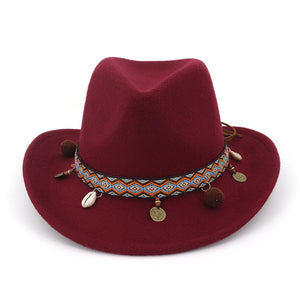 Fashion Wide Brim Panama Cowboy Cowgirl Hat Felt Fedora Trilby Hats with Ribbon Band Jazz Formal Top Hat Chapeau for Men Women