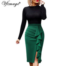 Load image into Gallery viewer, Vfemage Womens Elegant Ruched Ruffle High Waist Slit Split Work Business Cocktail Party Fitted Stretch Bodycon Pencil Skirt 1007