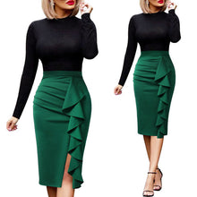 Load image into Gallery viewer, Vfemage Womens Elegant Ruched Ruffle High Waist Slit Split Work Business Cocktail Party Fitted Stretch Bodycon Pencil Skirt 1007