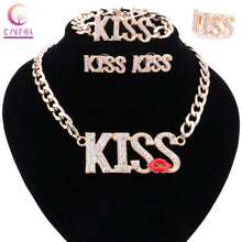 Load image into Gallery viewer, Bridal Gift Nigerian Wedding African Beads Jewelry Set Fashion Dubai Gold color Crystal Kiss Red Lips Jewelry Set