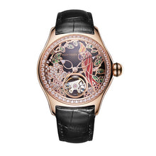 Load image into Gallery viewer, Reef Tiger/RT Blue Dial Fashion Watches for Women Leather Strap Waterproof Automatic Watches Diamond Tourbillon Watch RGA7105