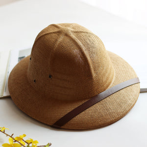 Novelty Toquilla Straw Helmet Pith Sun Hats for Men Vietnam War Army Hat Dad Boater Bucket Hats Safari Jungle Miners Cap  B-8268