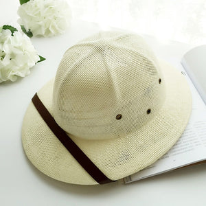 Novelty Toquilla Straw Helmet Pith Sun Hats for Men Vietnam War Army Hat Dad Boater Bucket Hats Safari Jungle Miners Cap  B-8268