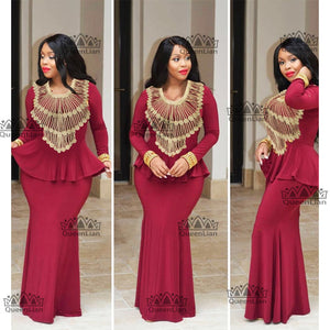 African Embroidery Design Long Dress Big Elastic  Dashiki  For Lady GL03#