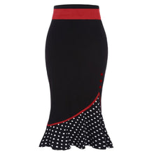 Load image into Gallery viewer, Women Polka Dot Patchwork Red Bow knot Mermaid Skirt Vintage Sexy Body con Black Party Female Bottom