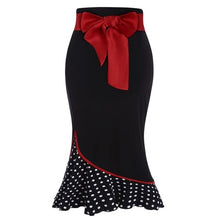 Load image into Gallery viewer, Women Polka Dot Patchwork Red Bow knot Mermaid Skirt Vintage Sexy Body con Black Party Female Bottom