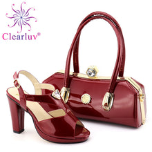 Load image into Gallery viewer, Italian Slip On Shoes and Bag Set Decorated with Rhinestone for Women Beautiful