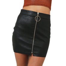 Load image into Gallery viewer, Office Lady Zipper Up Faux Leather Skirts Intellectual Sexy Metal Ring Tight Sexy Mini Skirt