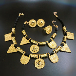 Christmas Gifts African Bridal Wedding Jewelry Accessories Exotic Ethiopian Women Gold Necklace Earrings Bracelet Jewelry Sets