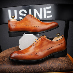 CIMIM Brand mens dress shoes genuine leather High Quality Carved Brogue italian shoes men formal Business Wedding Shoes Big Size