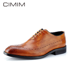 Load image into Gallery viewer, CIMIM Brand mens dress shoes genuine leather High Quality Carved Brogue italian shoes men formal Business Wedding Shoes Big Size