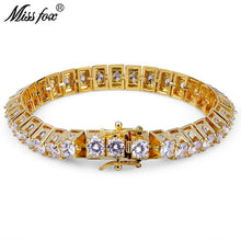 Load image into Gallery viewer, MISSFOX Hiphop Men 10mm Big CZ Diamond Cuba Bracelets &amp; Bangles 18K Gold Argent Brazalete Hombre 1 Row Trapezoid Luxury Bracelet