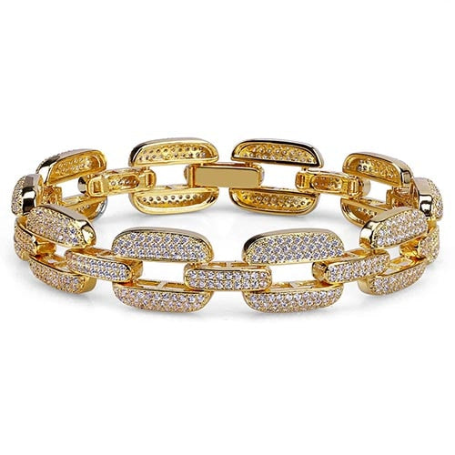 High Quality Micro-Studded CZ Diamond  18K Gold Plated  Men's Bracelet