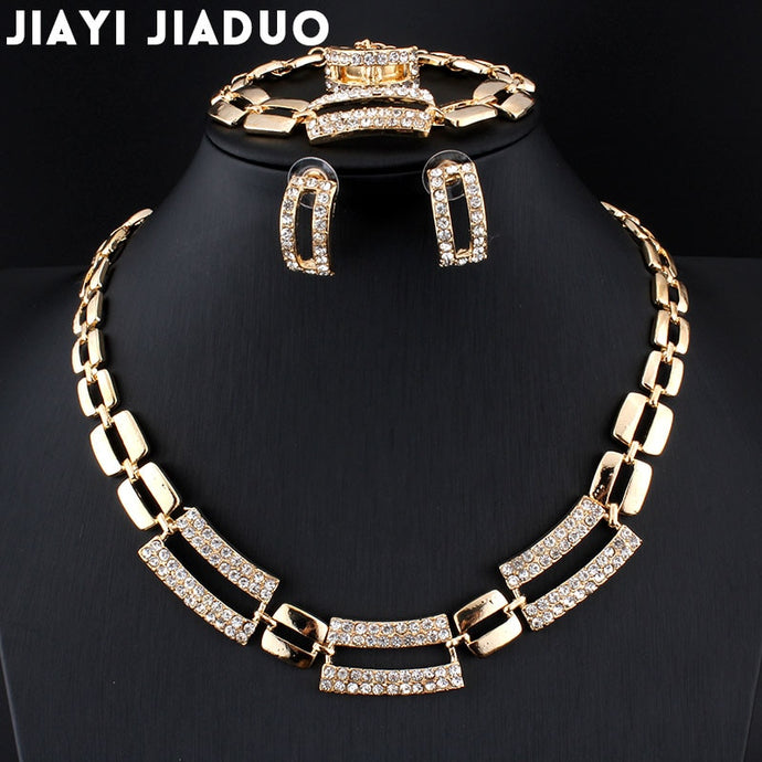 Jiayijiaduo African Bridal Jewelry Sets for Women Classic 4ps Necklace Earrings Ring Bracelet Gold Color Wedding Banquet Box