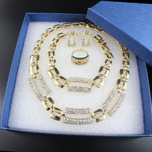Load image into Gallery viewer, African Bridal Jewelry Sets for Women Classic 4ps Necklace Earrings Ring Bracelet Gold Color Wedding Banquet Box