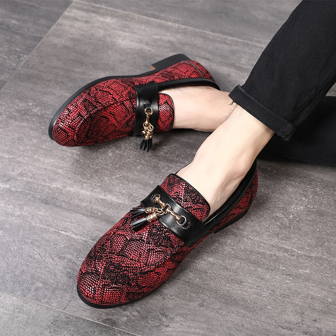 Man Tassel Snakeskin Pattern Formal Shoes Male Casual Leather Shoes Slip-on Nightclub Party Shoes 2020 New