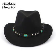 Load image into Gallery viewer, Men Women Felt Hats Ribbon Band Western Cowboy Hat Black 6 Colors Trilby Bowler Hat for Unisex