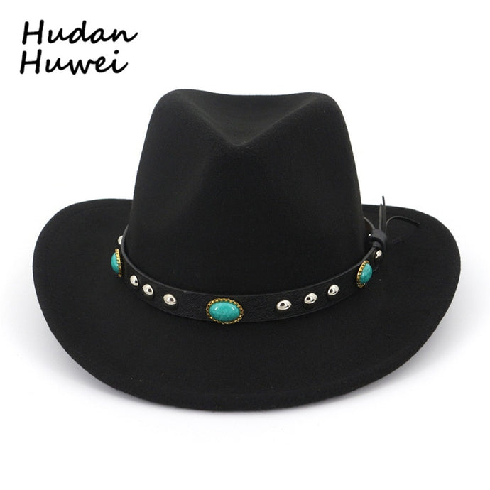 Men Women Felt Hats Ribbon Band Western Cowboy Hat Black 6 Colors Trilby Bowler Hat for Unisex