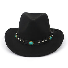 Load image into Gallery viewer, Men Women Felt Hats Ribbon Band Western Cowboy Hat Black 6 Colors Trilby Bowler Hat for Unisex