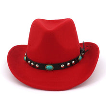 Load image into Gallery viewer, Men Women Felt Hats Ribbon Band Western Cowboy Hat Black 6 Colors Trilby Bowler Hat for Unisex