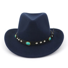 Load image into Gallery viewer, Men Women Felt Hats Ribbon Band Western Cowboy Hat Black 6 Colors Trilby Bowler Hat for Unisex